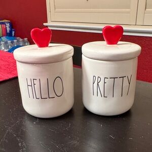 Rae Dunn mini Jars with Red Heart toppers
